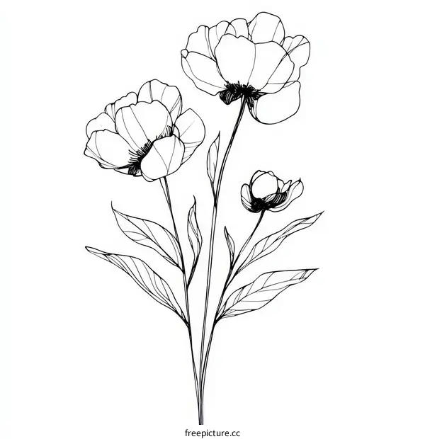 Floral Line Art Peony Illustration