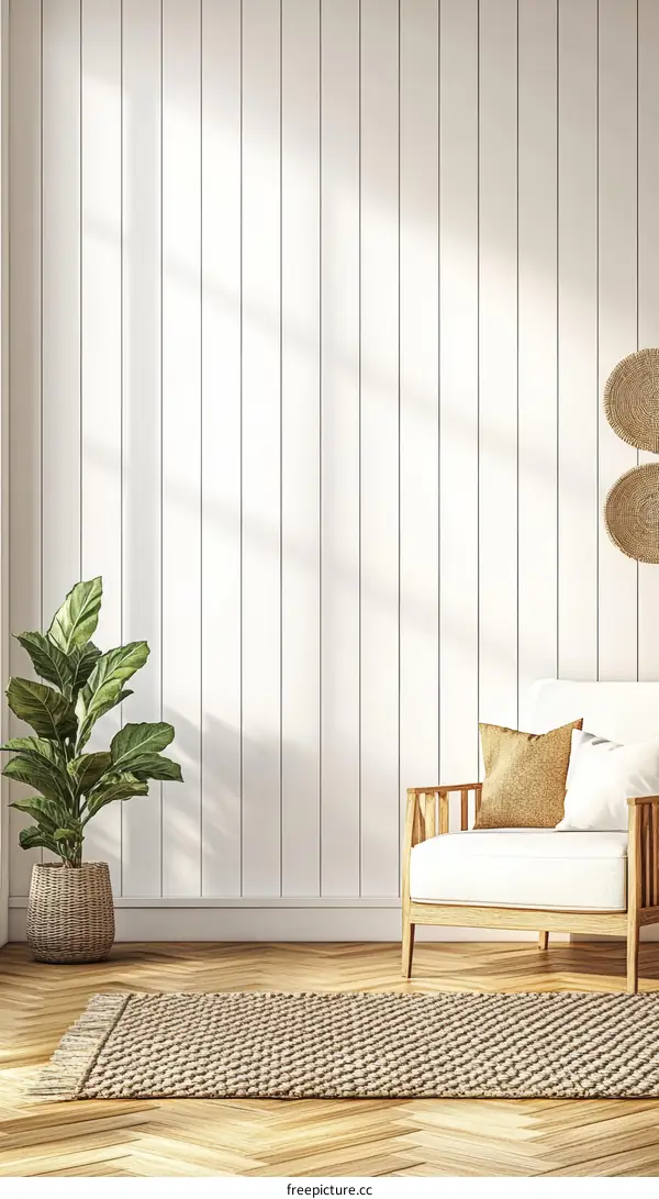 Modern Scandinavian Living Room with Beige Area Rug