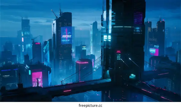 Cyberpunk Cityscape with Futuristic Skyscrapers and Neon Lights