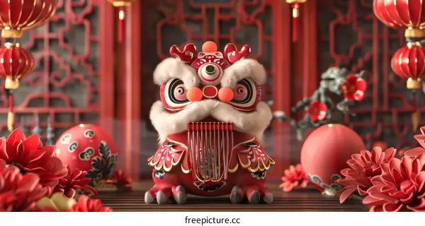 Traditional Chinese Lion Dance Performance