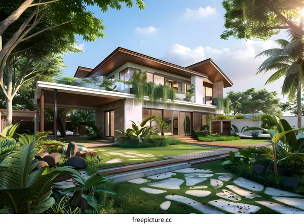 Modern House with Tropical Garden Design