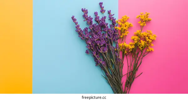 Lavender and Yellow Flowers on Colorful Background