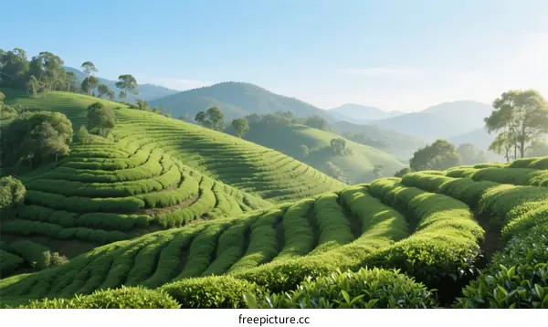 Rolling Green Terraces of Lush Tea Plantation Scenery