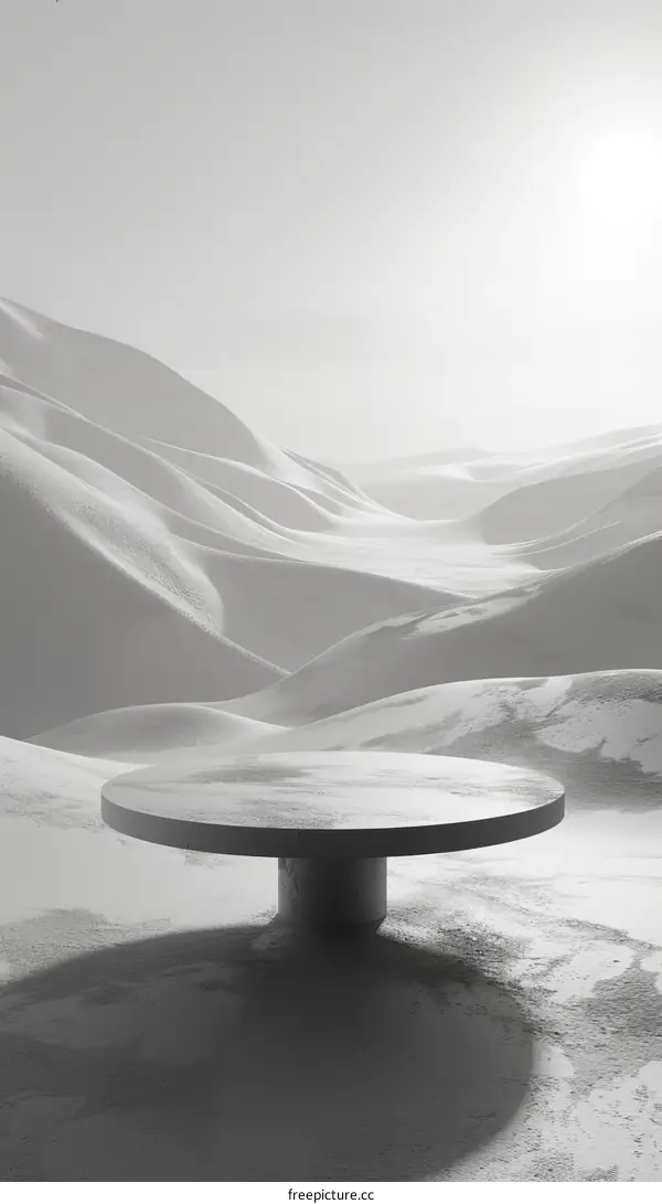 White round table in the middle of a snowy mountain