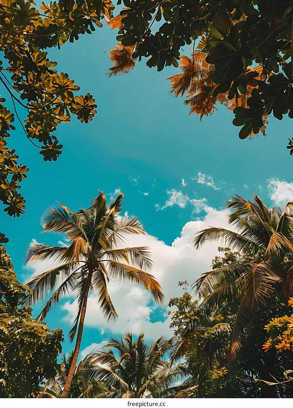 Tropical Palm Trees And A Blue Sky