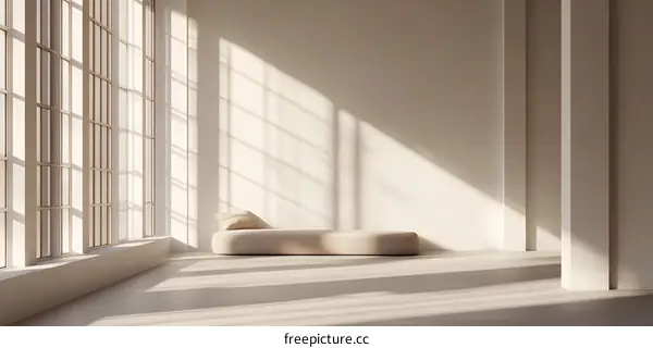 Minimalist Interior Design With Sunlight Streaming Through Large Windows