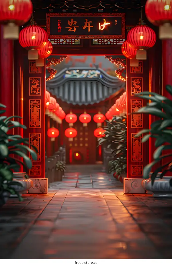Chinese style architecture with red lanterns