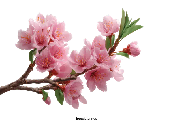 [Transparent Background PNG]Beautiful Pink Blossom Branch against White Background