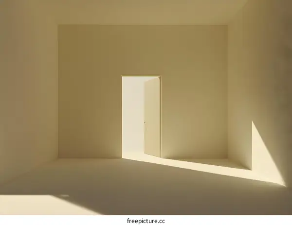 Open Door with Light Ray in Empty Room