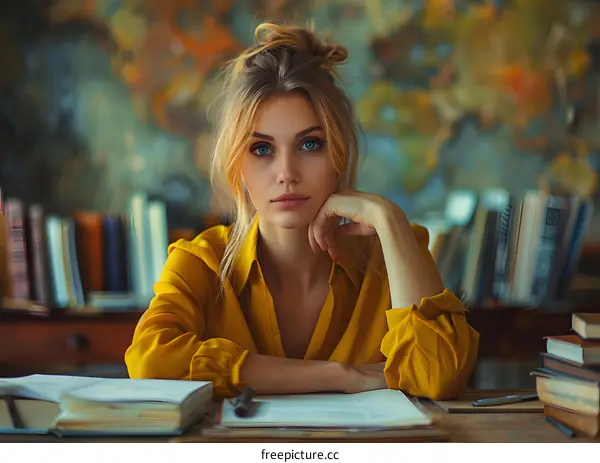 Portrait of a beautiful young woman in a yellow blouse