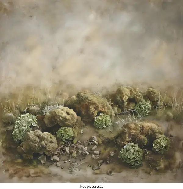 Green Mossy Stones In A Tranquil Nature Scene