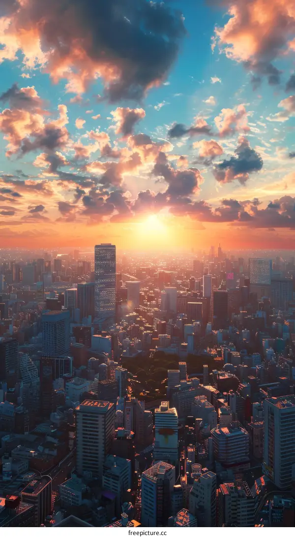 Sunset Cityscape with Skyscrapers