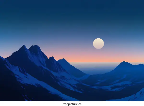Mountain Landscape with Full Moon and Sunset Sky