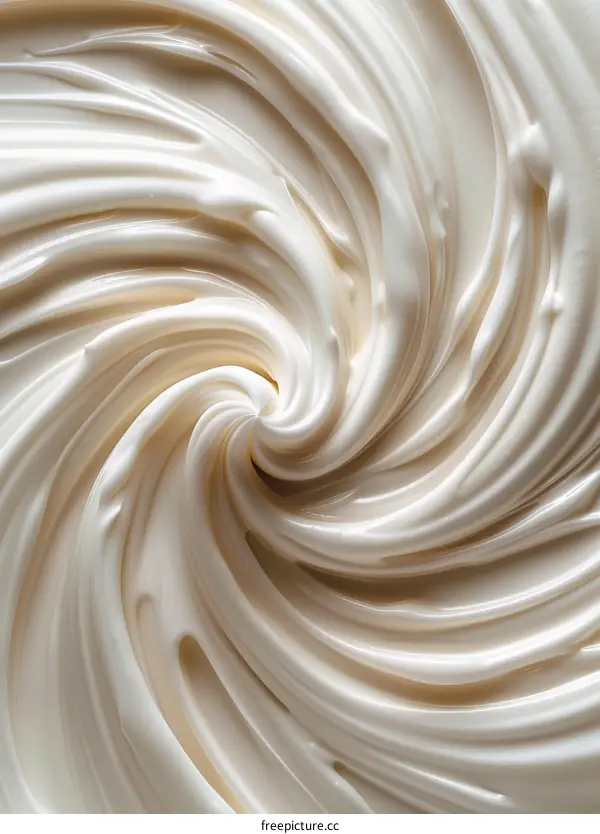Close-up of a white creamy substance with a spiral pattern