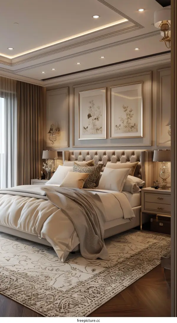 Luxury Bedroom Interior Design with Beige Bedding