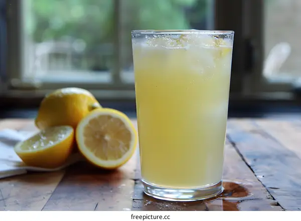 Refreshing Lemon Drink with Ice and Lemon Slices