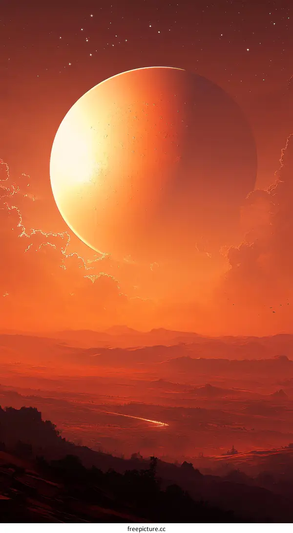 Alien Planet Sunrise Landscape Illustration