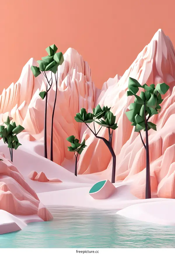 Abstract Low Poly Mountains and Trees Illustration