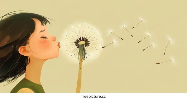 Little girl blowing dandelion