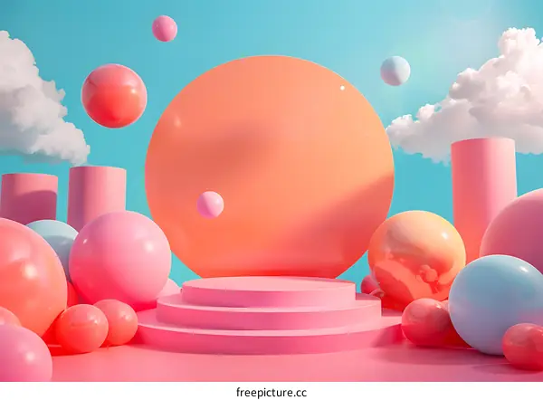 Pink and Blue Abstract 3D Shapes