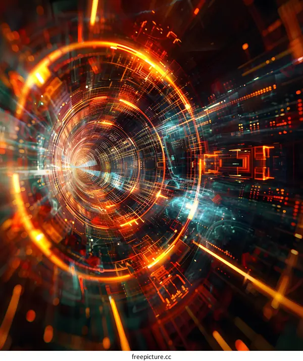 Abstract Orange And Blue Digital Tunnel Background