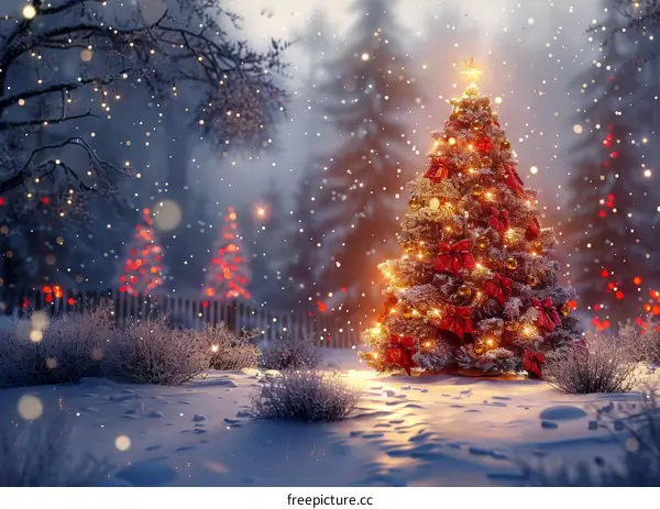 Christmas Tree in Snowy Forest