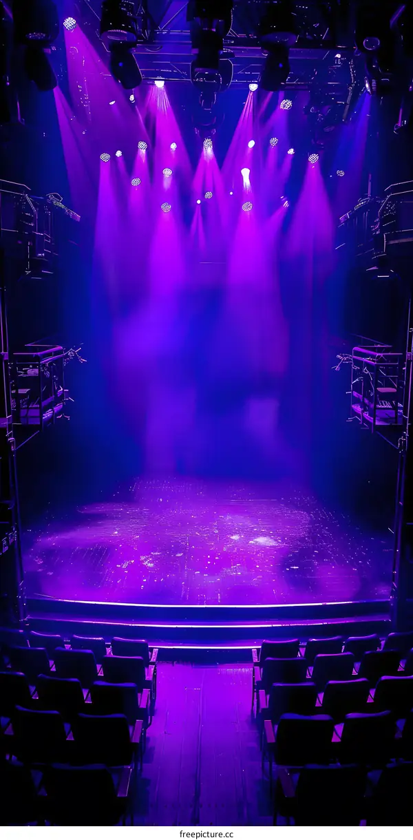 Empty Theater Stage With Purple Lighting