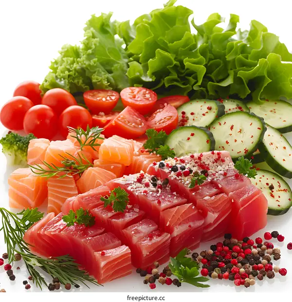 Fresh salmon and tuna with vegetables