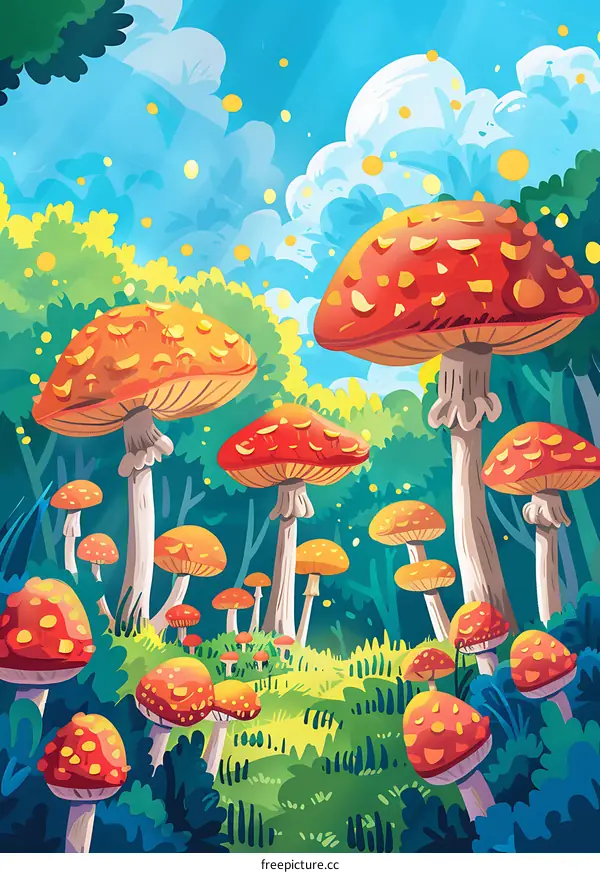 Colorful Mushrooms in a Magical Forest