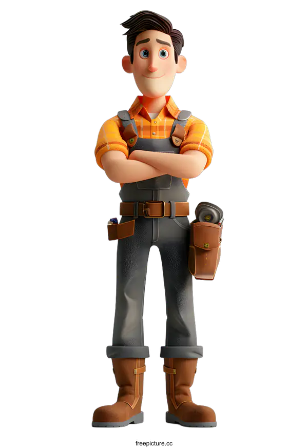 [Transparent Background PNG]Confident Cartoon Handyman with Tools