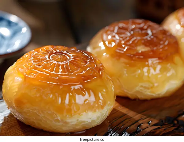 Close Up of Golden Brown Moon Cakes