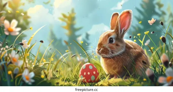 Cute Bunny Rabbit in a Spring Meadow