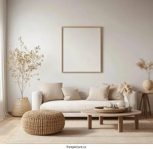 Modern Minimalist Beige Living Room Interior Design