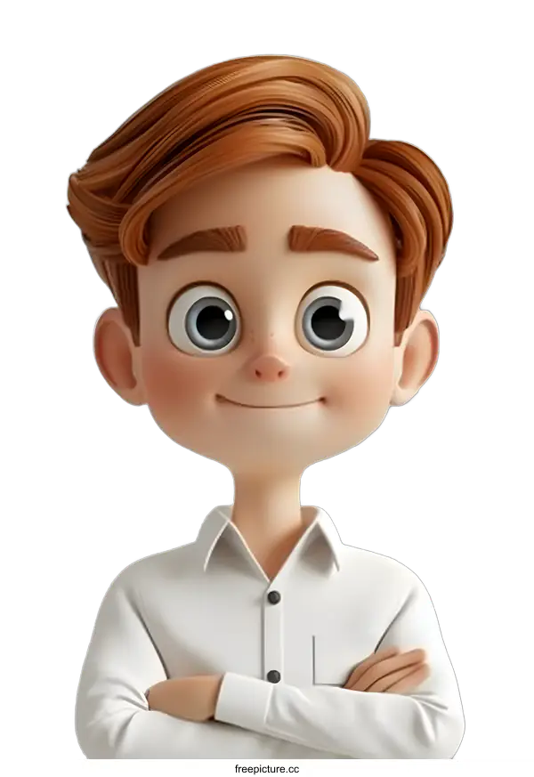 [Transparent Background PNG]A 3D illustration of a boy with red hair and blue eyes