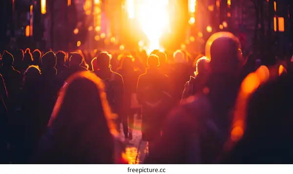 Silhouettes of People Walking Towards the Sunset