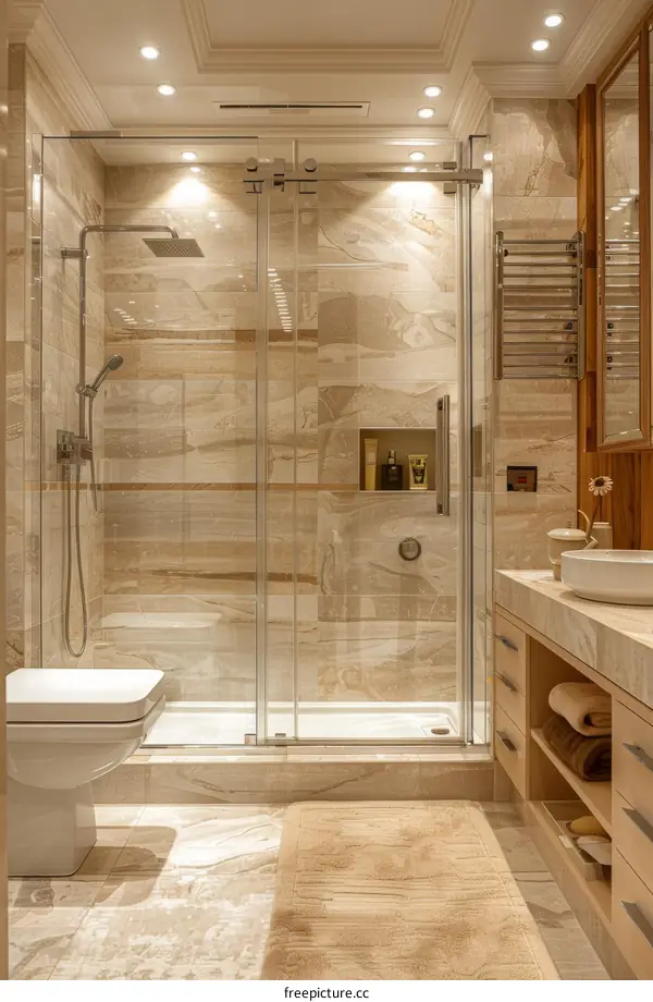 Luxury Modern Beige Marble Bathroom Interior Design