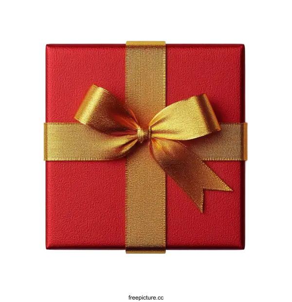 [Transparent Background PNG]Red Gift Box with Golden Ribbon