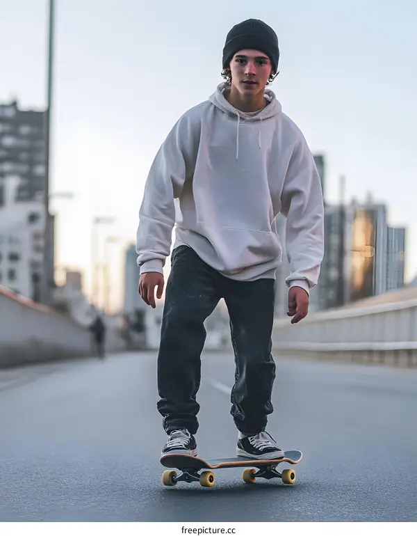 Young Man Skateboarding in Urban Setting