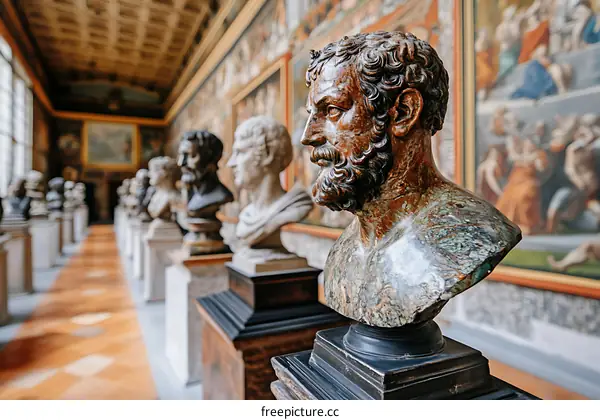 Marble Busts in a Museum Hallway