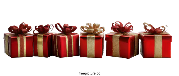[Transparent Background PNG]Row of Red Gift Boxes with Golden Ribbons