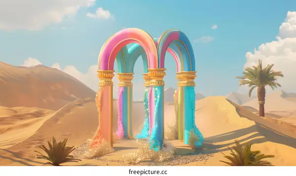 Colorful Arches in Desert Landscape