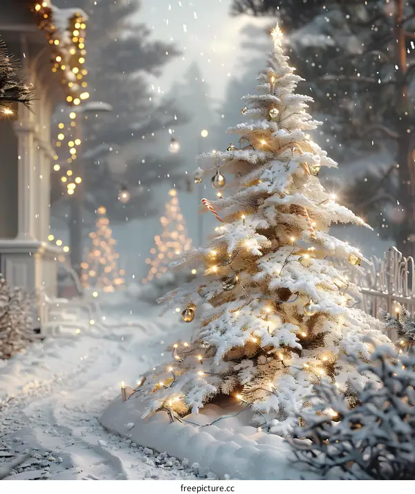 Snowy Christmas Tree in the Garden