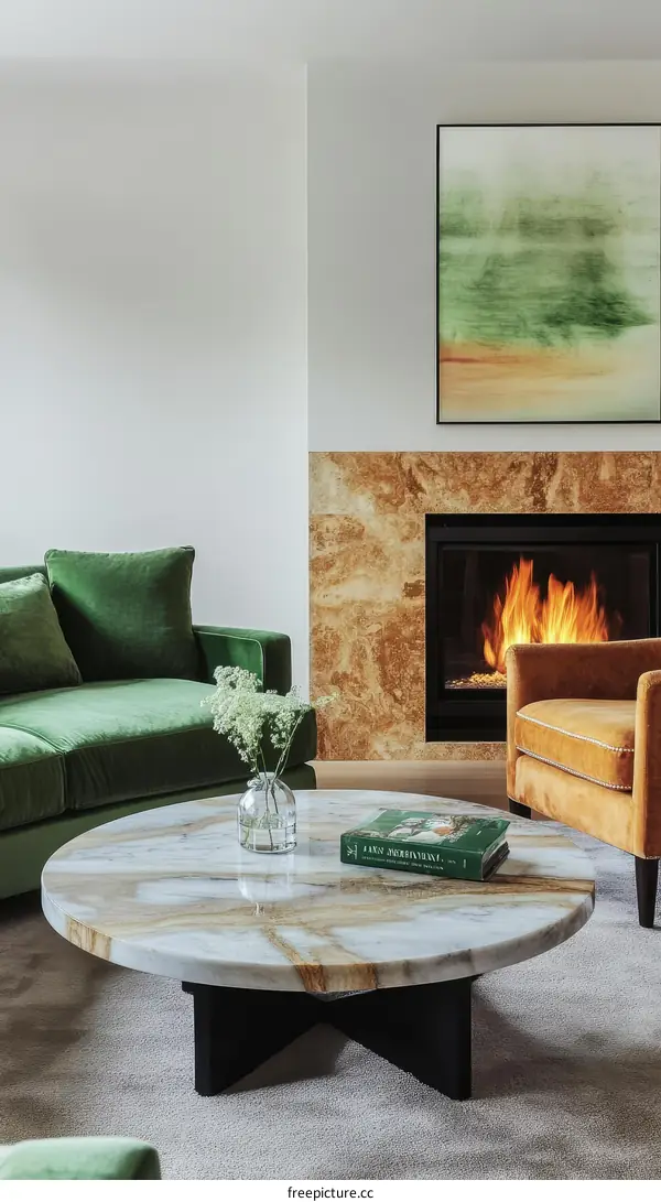 Modern Living Room with a Round Marble Coffee Table