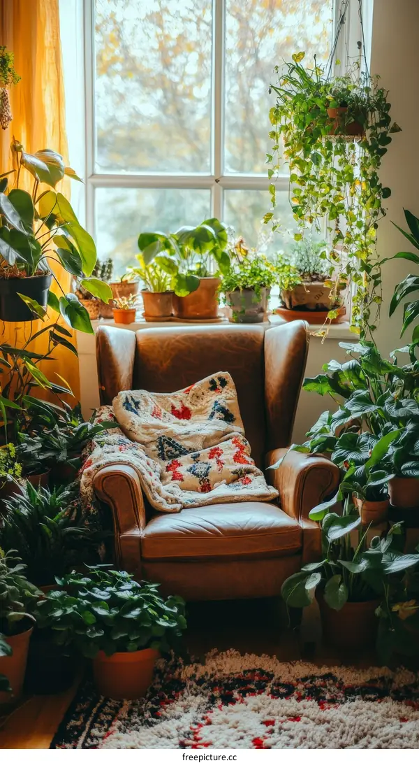 Cozy Corner Filled with Plants and a Chair