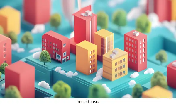 Low Poly Cityscape with Bright Colors