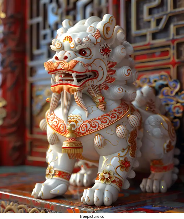 A ceramic lion statue