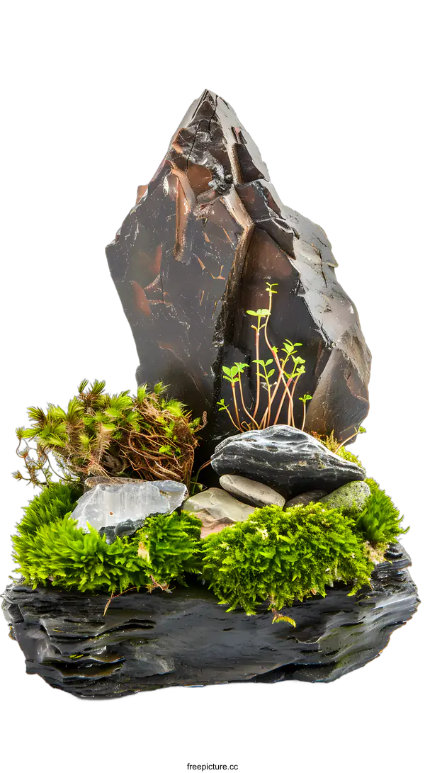 [Transparent Background PNG]Green Moss and Rocks Miniature Garden