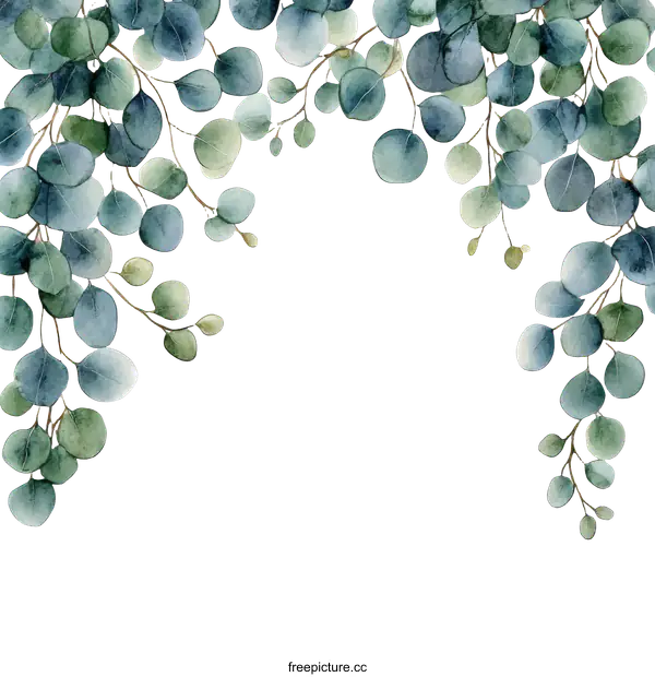 [Transparent Background PNG]Watercolor Eucalyptus Leaves Border Design