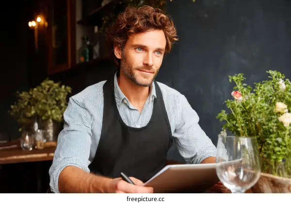 Cafe Waiter Taking Order in a Cozy Restaurant