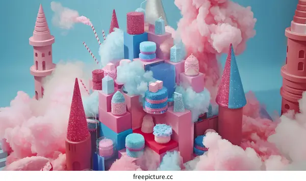 Pink and Blue Glitter Castle with Candy Clouds